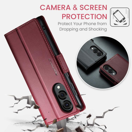 Чехол-книжка CaseMe 023 Butterfly Buckle Litchi Texture RFID Anti-theft Leather для Samsung Galaxy S25 Edge 5G - красный