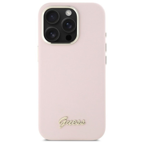 Оригінальний чохол Guess Silicone Script Metal Logo для iPhone 16 Pro Max - Pink