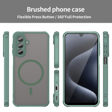 Противоударный чехол Fan Dun Series TPU Hybrid PC Frosted Magsafe для Samsung Galaxy A17 5G - зеленый