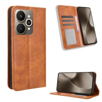 Чехол-книжка Magnetic Buckle Retro Crazy Horse Texture на Realme 15 SEA — коричневый