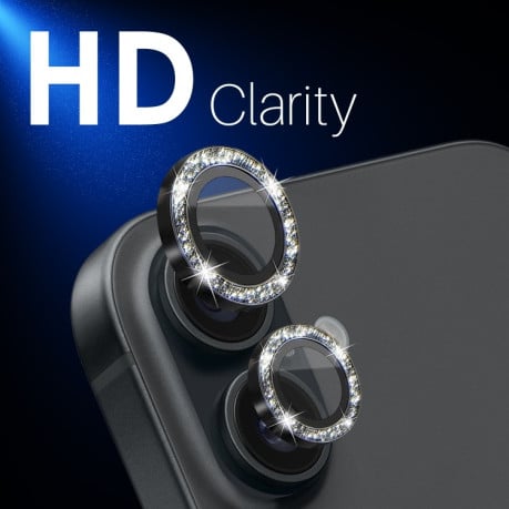 Защитное стекло NORTHJO Glitter Camera Lens Protector Tempered Glass Metal Ring на iPhone 16 / 16 Plus - черное