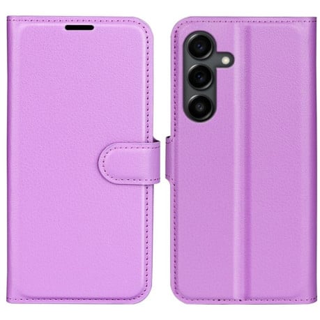 Чохол-книжка з фактурою Litchi та магнітним хлястиком на Samsung Galaxy S25 FE 5G - фіолетовий