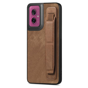 Противоударный чехол Retro Wristband Holder Leather Back для Motorola Moto G55 - коричневый