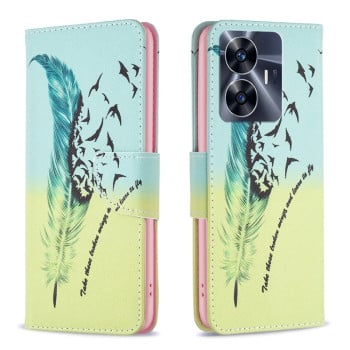 Чехол-книжка Colored Drawing Pattern для Realme C55 - Feather