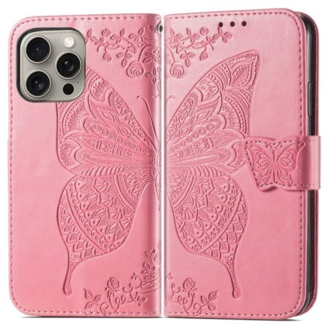 Чохол-книжка Butterfly Love Flower Embossed для iPhone 16 Pro Max - рожевий