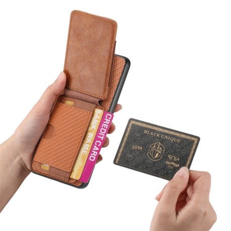 Чохол Cross Leather Ring Vertical Zipper Wallet для Realme 13 Pro / 13 Pro+ - коричневий