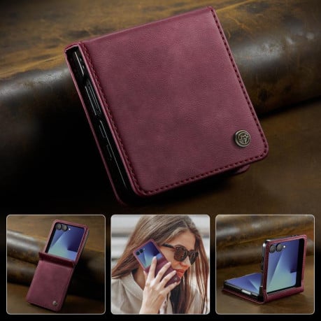Чохол-книжка CaseMe 033 із фактурою Calf та захистом від сканування RFID на Samsung Galaxy Filp 7 5G - червоний