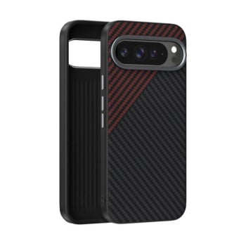 Карбоновый чехол ABEEL C Carbon Fiber Series фактура 6D Micro Relief с MagSafe на Google Pixel 10 Pro XL - черно-красный