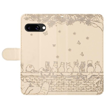 Чехол-книжка Cat Embossing Pattern на Google Pixel 9a - бежевый