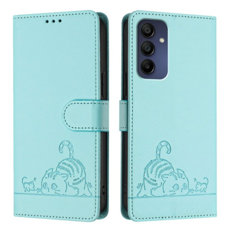 Чехол-книжка Cat Embossing Pattern на Samsung Galaxy A16 5G - зеленый