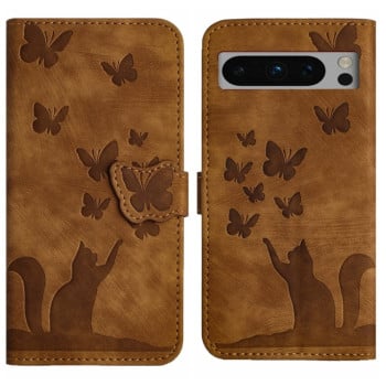 Чохол-книжка Cat Embossing Pattern на Google Pixel 8 Pro - коричневий