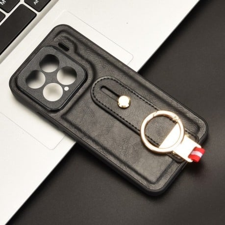 Противоударный чехол Wristband Leather Back для Xiaomi 15 - черный
