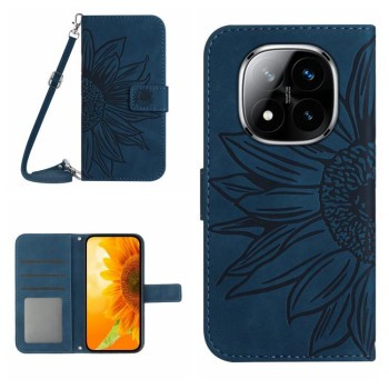 Чехол-книжка Skin Feel с рисунком подсолнуха на Redmi Note 14 Pro 4G - синий