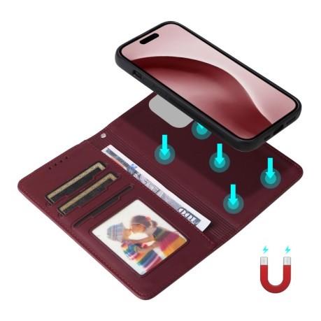 Чохол-книжка BETOPNICE BN-005 2 in 1 Detachable Imitate Genuine Leather для iPhone 16 Pro - винно-червоний