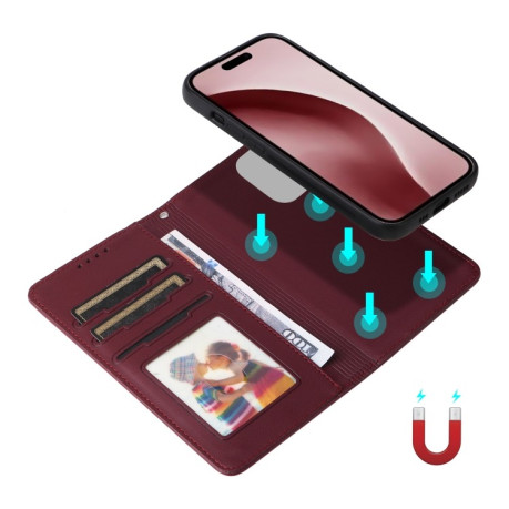 Чохол-книжка BETOPNICE BN-005 2 in 1 Detachable Imitate Genuine Leather для iPhone 16 Pro Max - винно-червоний
