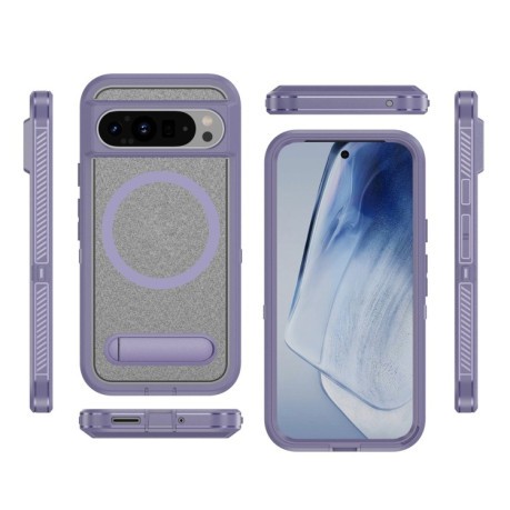 Противоударный чехол Guard MagSafe Holder Matte PC Hybrid для Google Pixel 9 Pro - Purple Transparent