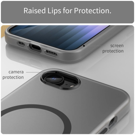 Противоударный чехол MagSafe Frosted Translucent TPU + PC для iPhone 16e - черный