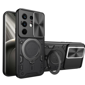 Чехол со шторкой камеры CD фактурой и подставкой на Tecno Camon 50 Pro 4G — black