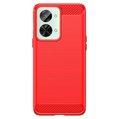Противоударный чехол Brushed Texture Carbon Fiber на OnePlus Nord 2T - красный