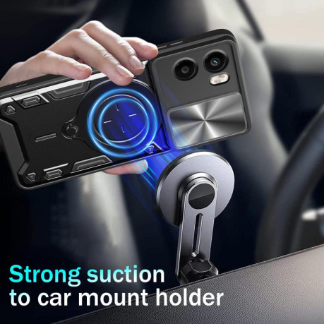 Противоударный чехол CD Texture Sliding Camshield Magnetic Holder на Motorola Moto G05 - черный