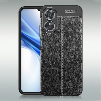 Противоударный чехол Litchi Texture на OPPO A17 - черный