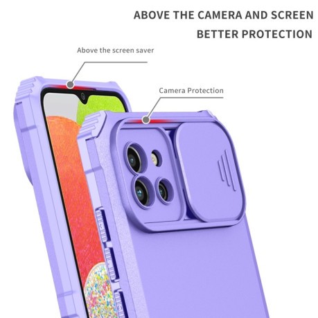 Противоударный чехол Stereoscopic Holder Sliding для Samsung Galaxy A03 - фиолетовый