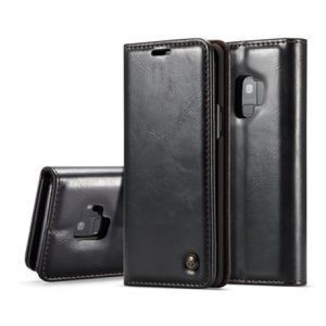 Кожаный чехол- книжка CaseMe-003 со встроенным магнитом на Samsung Galaxy S9/G960 Business Style Crazy Horse Texture -черный