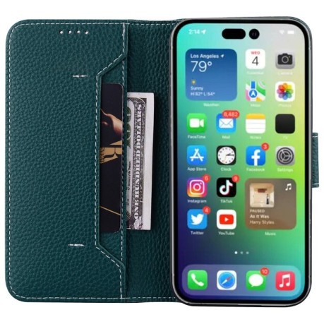 Чохол-книжка Litchi RFID для iPhone 14 Pro Max - зелений