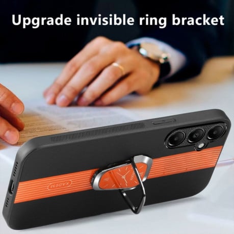 Чехол Magnetic Litchi Leather Back Phone Case with Holder для Samsung Galaxy A05s - оранжевый
