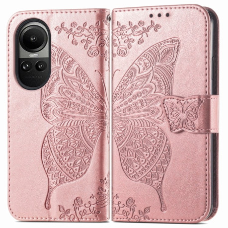 Чехол-книжка Butterfly Love Flower Embossed на OPPO Reno10 / 10 Pro Global - розовое золото