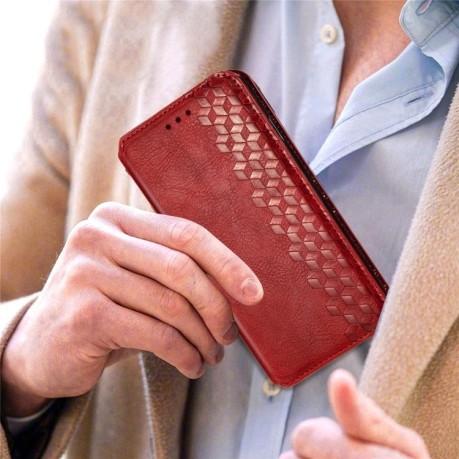 Чехол-книжка Cubic Grid на Xiaomi Mi Note 10 Lite - красный