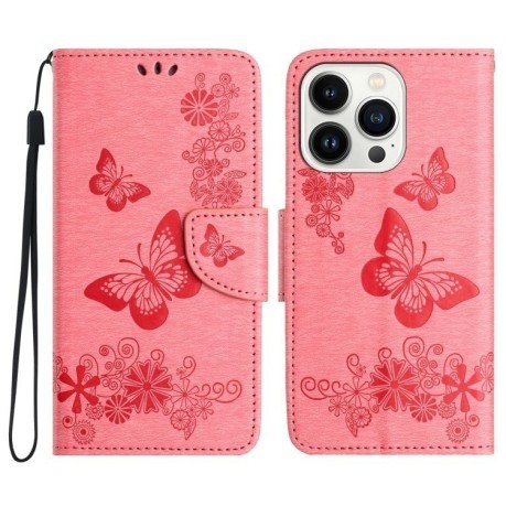Чохол-книжка Embossed Butterfly для iPhone 16 Pro Max - рожевий