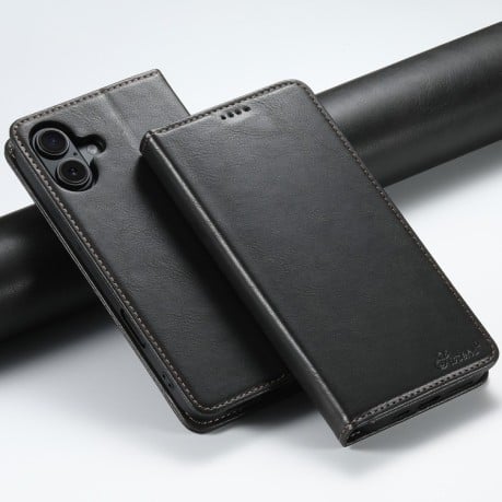 Противоударный чехол Suteni H02 Leather Wallet Stand для iPhone 16 Plus - черный
