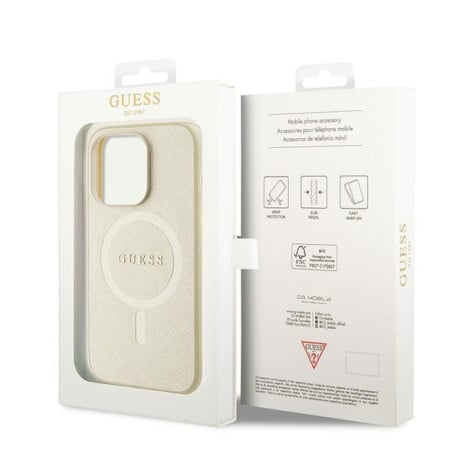 Оригинальный чехол Guess Saffiano MagSafe для iPhone 15 Pro Max - gold(GUHMP15XPSAHMCB)