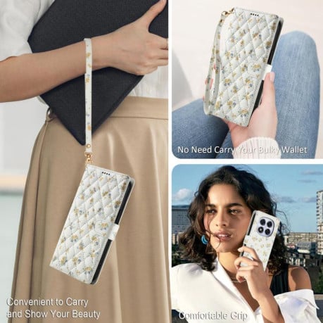 Чохол книжка Flower Pattern Buckle Leather with Lanyard з квітами та ремінцем на Xiaomi Redmi Note 15 4G / 5G /Poco M8 164mm — синій з жовті квіти