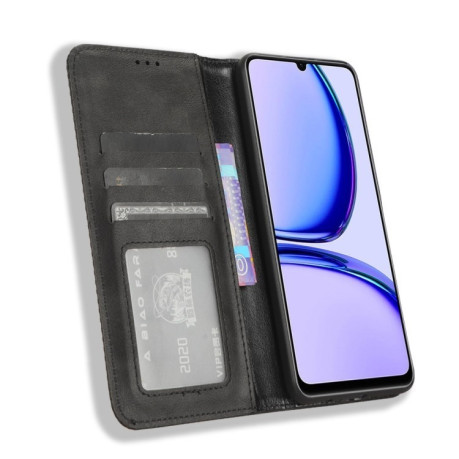 Чехол-книжка Magnetic Buckle Retro Crazy Horse Texture на Realme Note 50 4G - черный