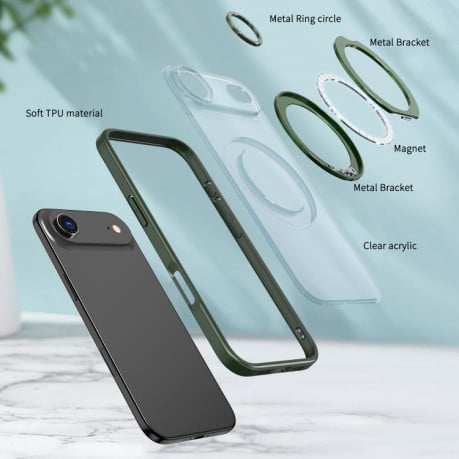 Чехол kalebol с MagSafe и подставкой 360 Metal Ring Holder на iPhone Air - зеленый