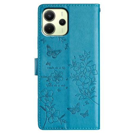 Чехол-книжка Butterflies and Flowers Leather для Redmi Note 14 4G 164.84mm - синий