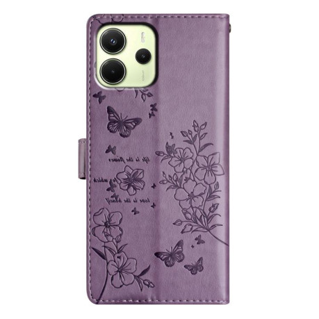 Чохол-книжка Butterflies and Flowers Leather для Redmi Note 14 4G 164.84mm - фіолетовий