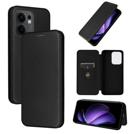 Чехол-книжка Carbon Fiber Texture на OPPO Reno13 F/Reno13 FS - черный