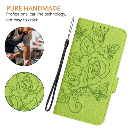 Чехол-книжка Embossed Rose RFID Anti-theft Leather для Vivo Y20 / Y20i / Y20s / Y11s / Y12s - зеленый