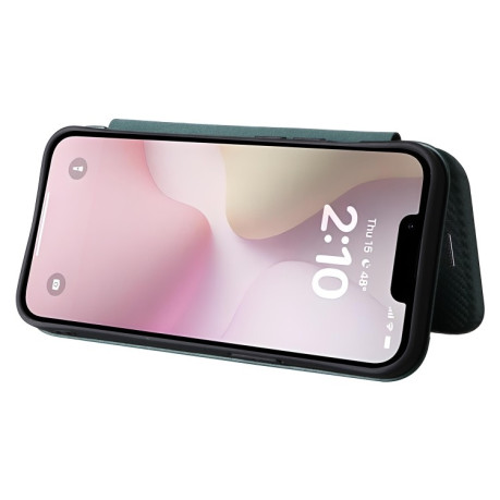 Чехол-книжка Carbon Fiber Texture на iPhone 16e - зеленый