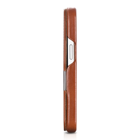 Кожаный чехол-книжка iCarer Metal Clip Vintage для iPhone 13 Pro Max - коричневый
