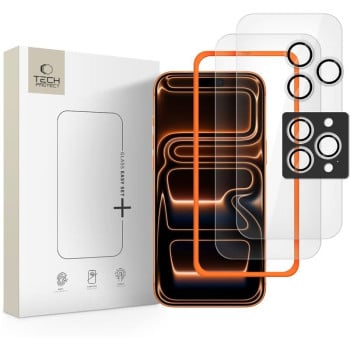 Комплект защитных стекол Tech-Protect Easy Set+ 3-pack tempered glass на iPhone 16 Pro Max / 17 Pro Max - transparent