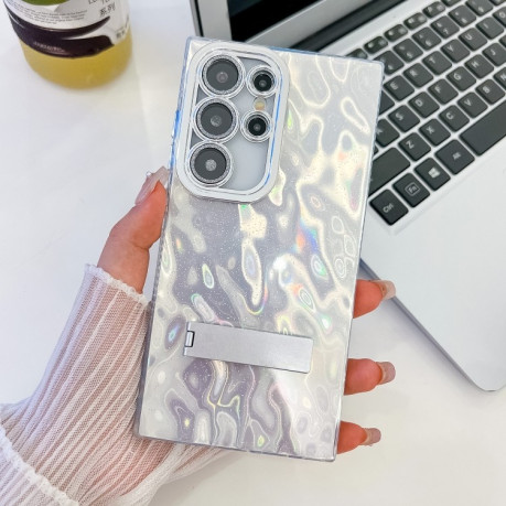 Протиударний чохол Plating Glitter Texture TPU with Lens Film для Samsung Galaxy S25 Ultra 5G - White Wrinkles