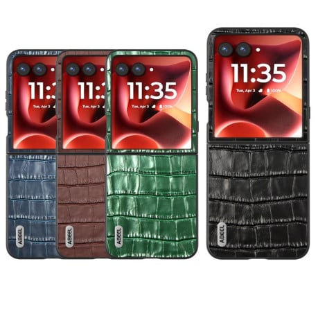 Противоударний чехол ABEEL Crocodile Texture Genuine Leather для Motorola Razr 60 Ultra - синій