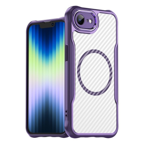 Ударозахисний чохол Carbon Fiber Texture MagSafe Translucent на iPhone 16e - фіолетовий