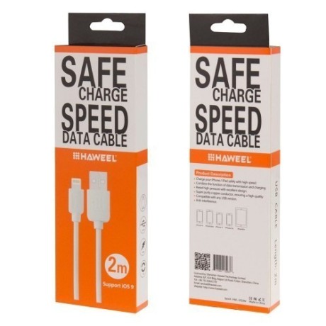 Удлиненный Lightning Кабель Зарядка Haweel High Speed 8 pin to USB 2m White для iPhone/ iPad