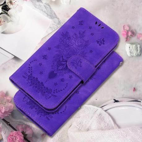 Чохол-книжка Butterfly Rose Embossed для Xiaomi Redmi Note 14 4G 164.48mm - фіолетовий