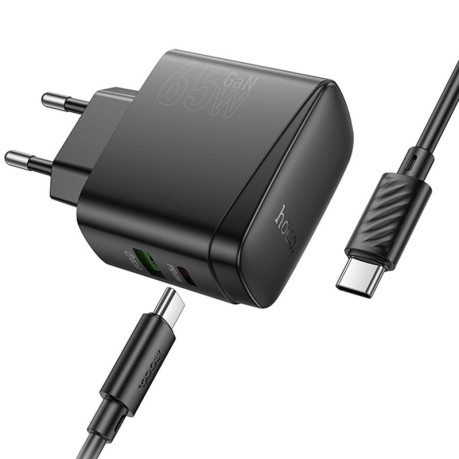 Зарядка Hoco CS63A Bright PD65W (1USB-A/1C) + кабель Type-C - Type-C - черная